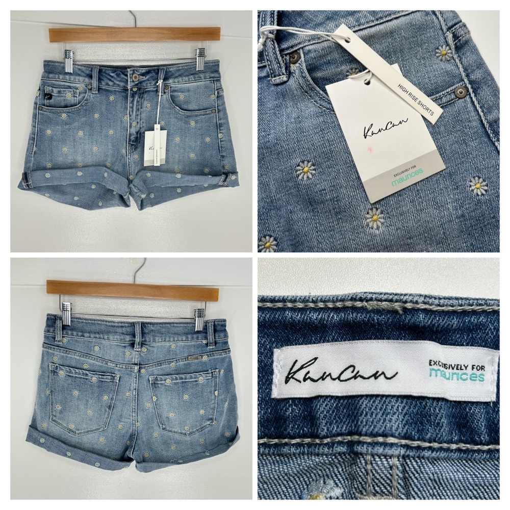 Kancan NWT Daisy Floral‎ Embroidered Cut Off Jean Shorts Size 27 Festival 30x2